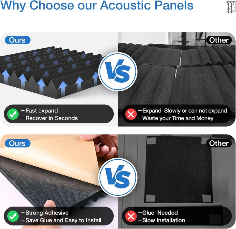 HEMRLY 3" X 12" X 12" Sound Proof Foam Panels for Walls,Self-Adhesive Foam Acoustic Panels Sound Absorbing,2.2 lb/ft³ Density Soundproof Wall Panels for Gaming Studio Decor (12 Pack Black) - Image 3